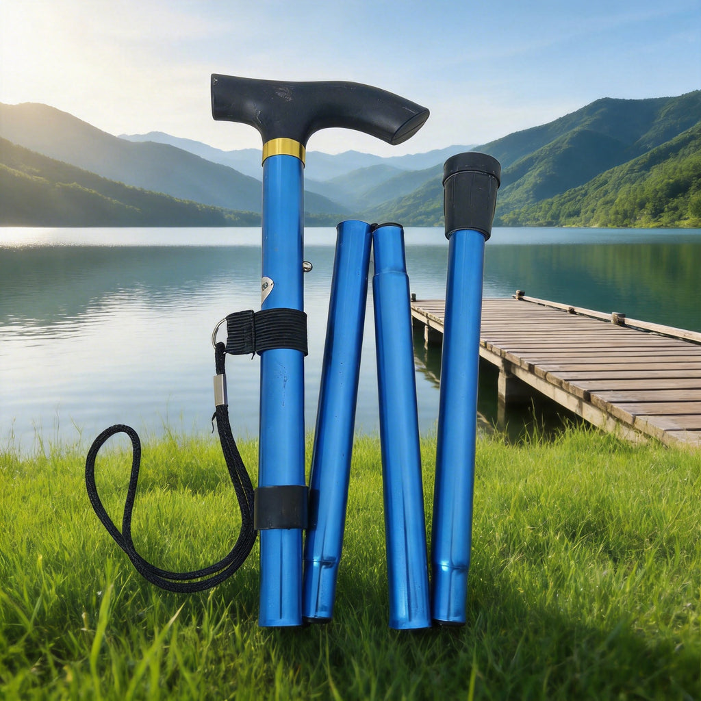 Mountaineering pole Ultra light retractable folding climbing cane crutches cane outdoor equipment aluminum alloy five sections